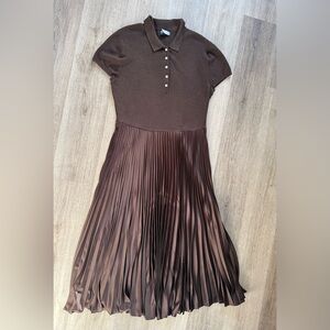 Vintage Polo Ralph Lauren Wool Silk Cashmere Pleated Midi Dress XL Brown